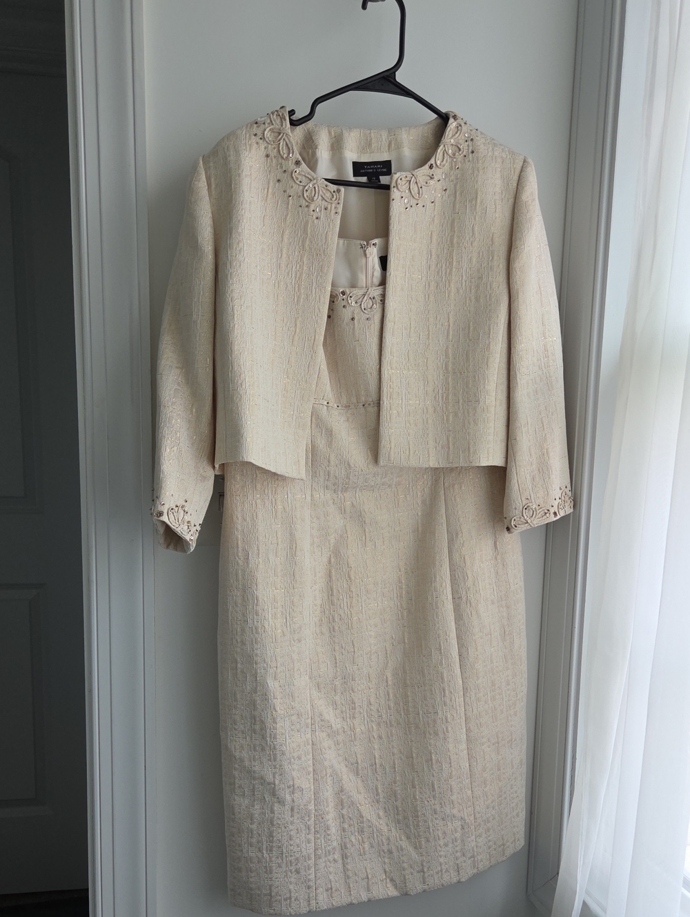 Tahari Cream Embroidered Midi Dress with Coordinating Jacket